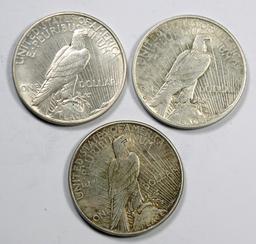1934, 1935, 1935-S Peace Silver Dollars (3 Coins)