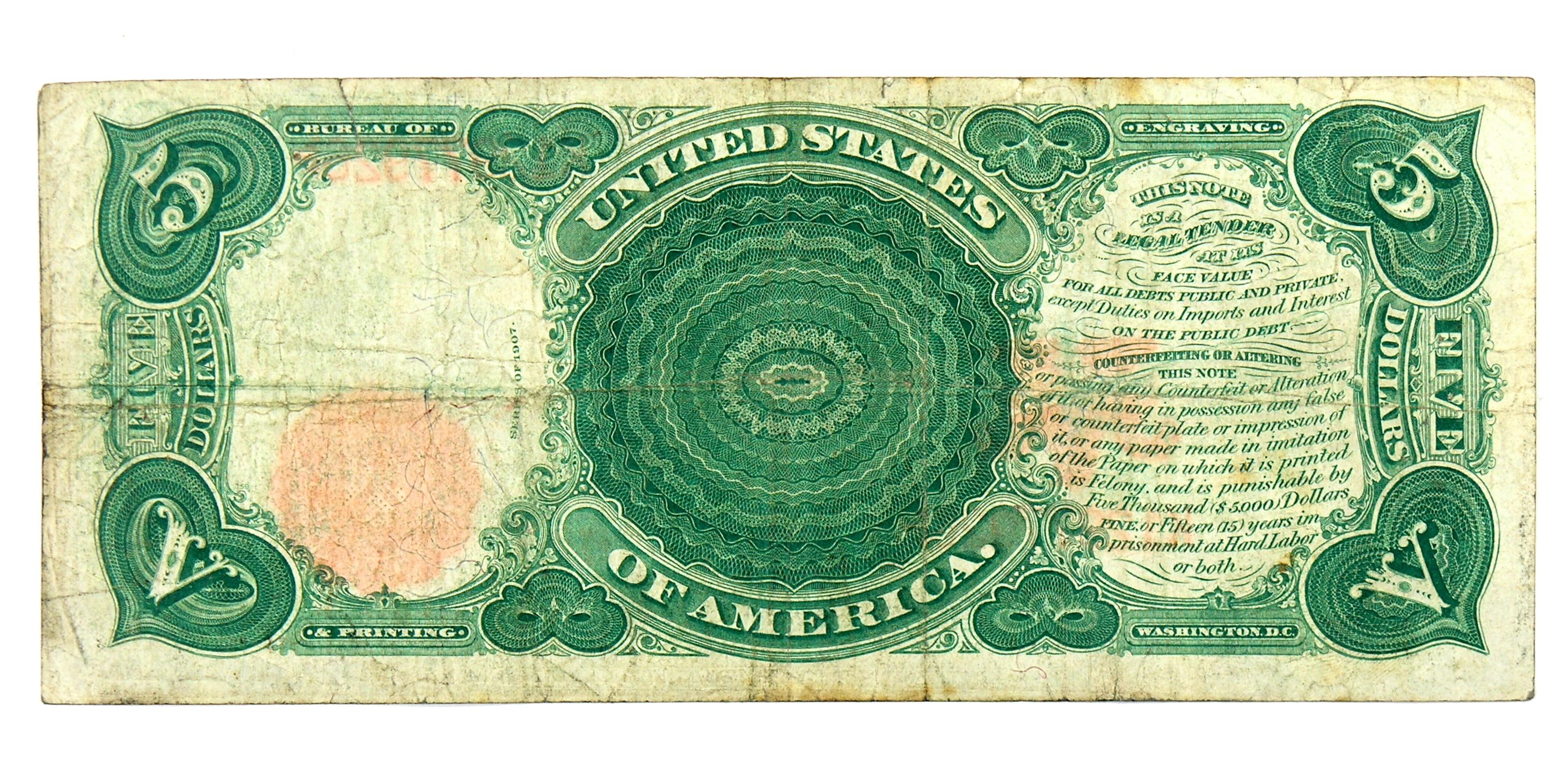 1907 $5 United States "Woodchopper" Bank Note