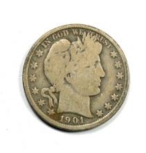 1901Barber Silver Half Dollar