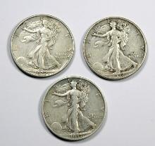 1937 P-D-S Walking Liberty Silver Half Dollars (3 Coins)