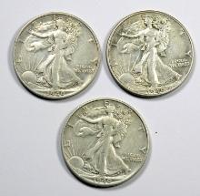 1940 P-D-S Walking Liberty Silver Half Dollars (3 Coins)