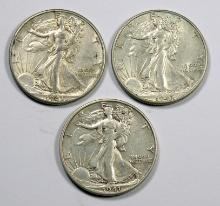 1941 P-D-S Walking Liberty Silver Half Dollars (3 Coins)
