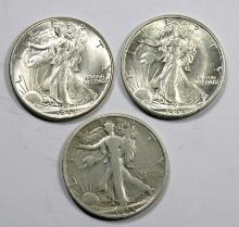 1944 P-D-S Walking Liberty Silver Half Dollars (3 Coins)