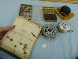 3 Fly reels & 80+ flies in 3 containers