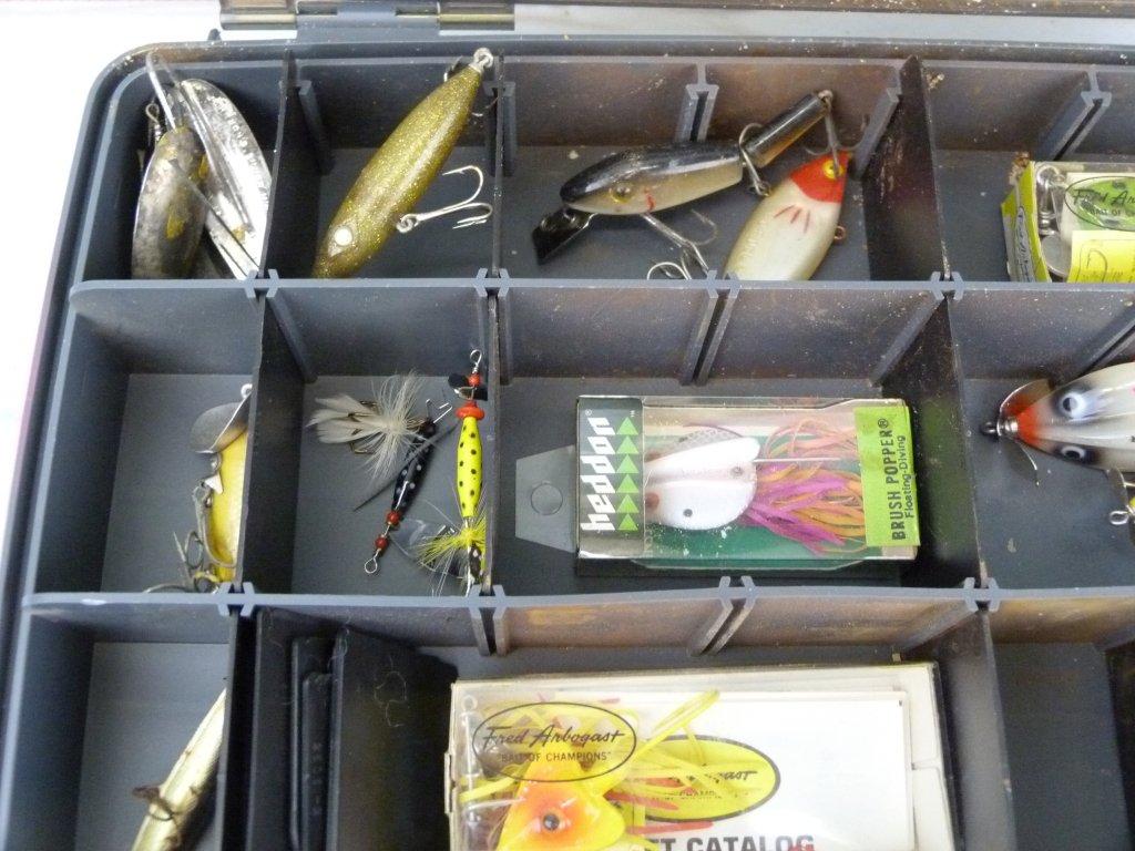 Plano Side by Side tackle box filled with fishing tackle
