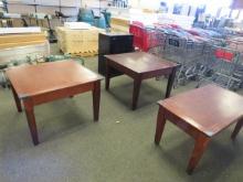2 36X36 WOOD TABLES, 1 24X46 TABLE