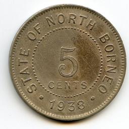 British North Borneo 1938-H 5 cents about XF