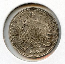 Austria 1869 silver 20 kreuzer nice XF