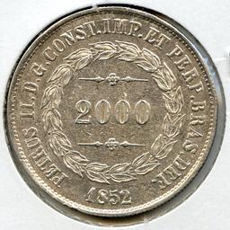 Brazil 1852 silver 2000 reis AU