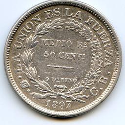 Bolivia 1897 CB silver 50 centavos good VF
