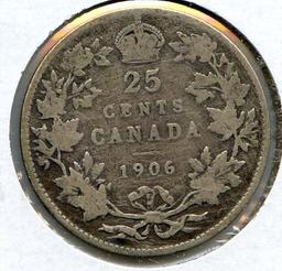 Canada 1906 silver 25 cents G/VG