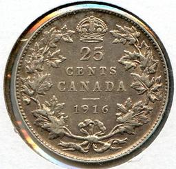 Canada 1916 silver 25 cents good VF