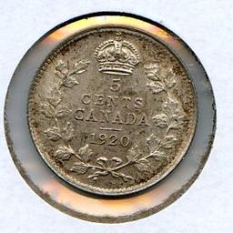 Canada 1920 silver 5 cents nice AU/UNC