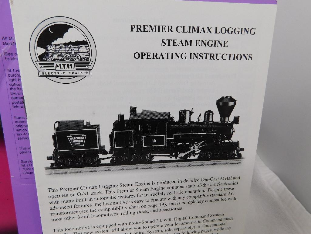 MTH O gauge Hillcrest lumber Climax steam engine