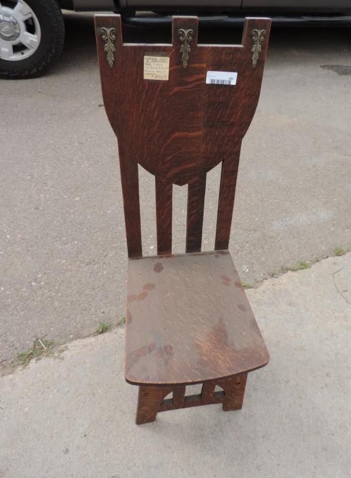 Hi-back cut-out mission arts & crafts hall chair.