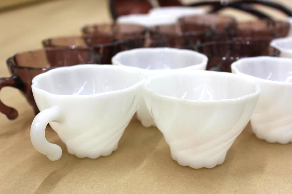 Great Hand-Crafted Milk Glass Punch Bowl with Amethyst Glass Ladles and Matching Cups
