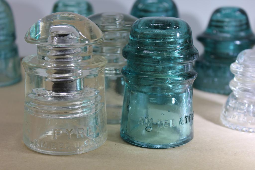 15 Antique Glass Insulators and Components