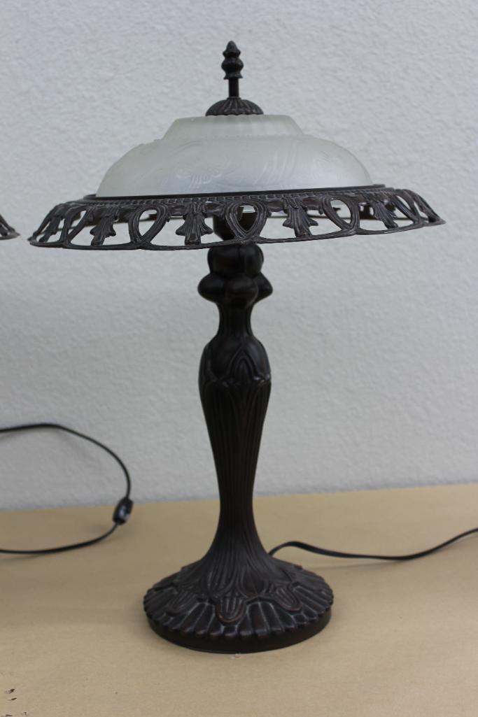 Pair of Metal and Glass Table Lamps