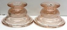 Gorgeous Set of Two Pink-Tinted Depression Glass Candle Holders