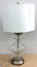 Silver and Brass-Colored Metal and Hand-Blown Glass Table Lamp with Shade