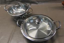 Two Stainless Wolfgang Puck Buffet Servers with Lids