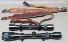 Two Rifle Scopes and Two Leather Slings