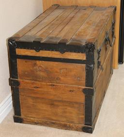 Beautiful Older Wood Trunk with Metal Supports and Accents, Full of Frames