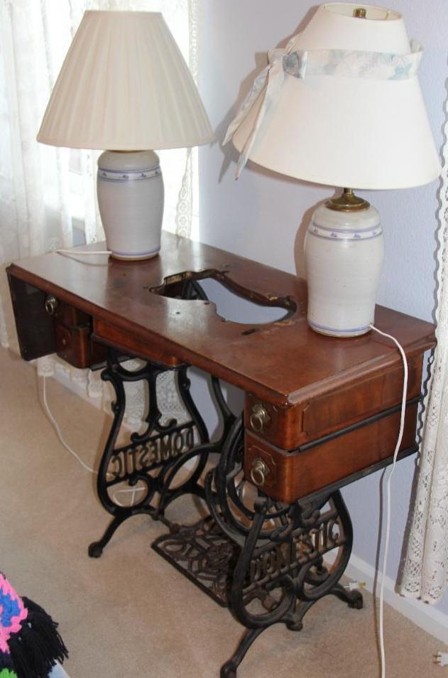 Antique Sewing Machine Table and 2 Lamps