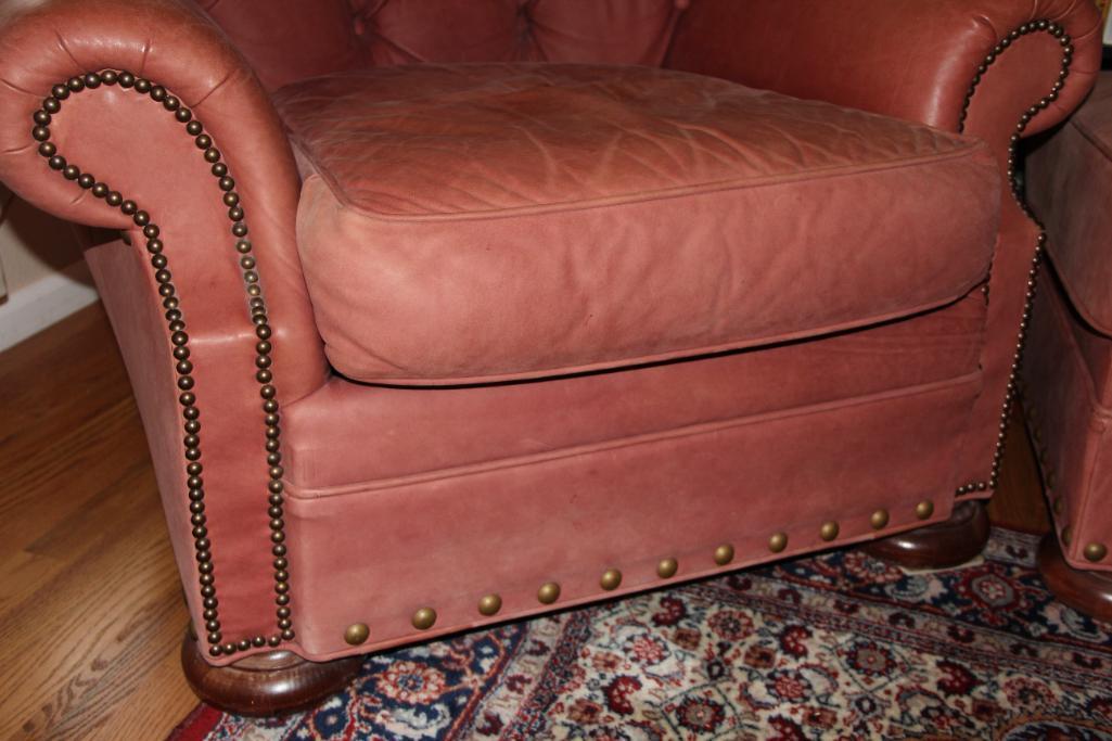 Pink Faux Leather Comfy Chair and Matching Foot Stool