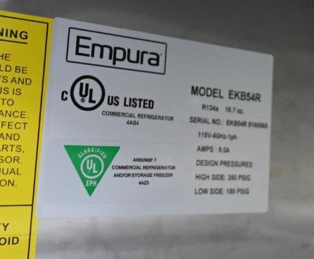 Empura model EKB54R Stainless Commercial Refrigerator