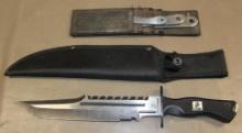 USMC 11" Hunting Knife and set of 3 All-Steel Throwing Knives in Sheath
