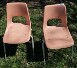 Two Peach Colored Mid Century Fiberglass Chairs