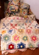 Two Handmade Quilted Blankets and 6 Pillows