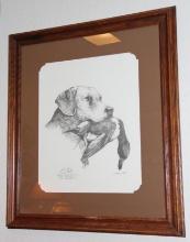 Beautiful Hunting Dog Drawing in Frame
