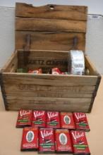 Goetz Company Antique Wood Box with 14 Velvet Tobacco Cans